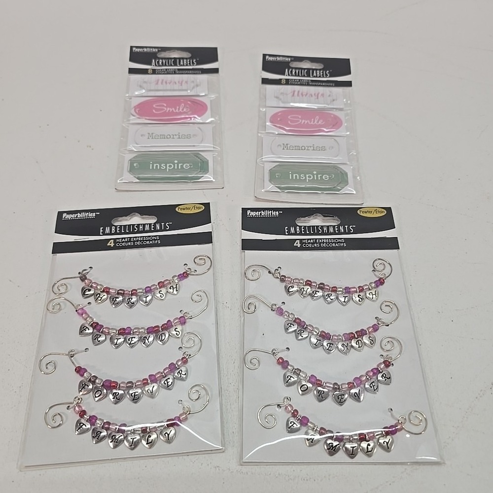 2 Sets PAPERBILITIES Clear Acrylic Labels 16pcs 2 Sets Embellishments 8pcs